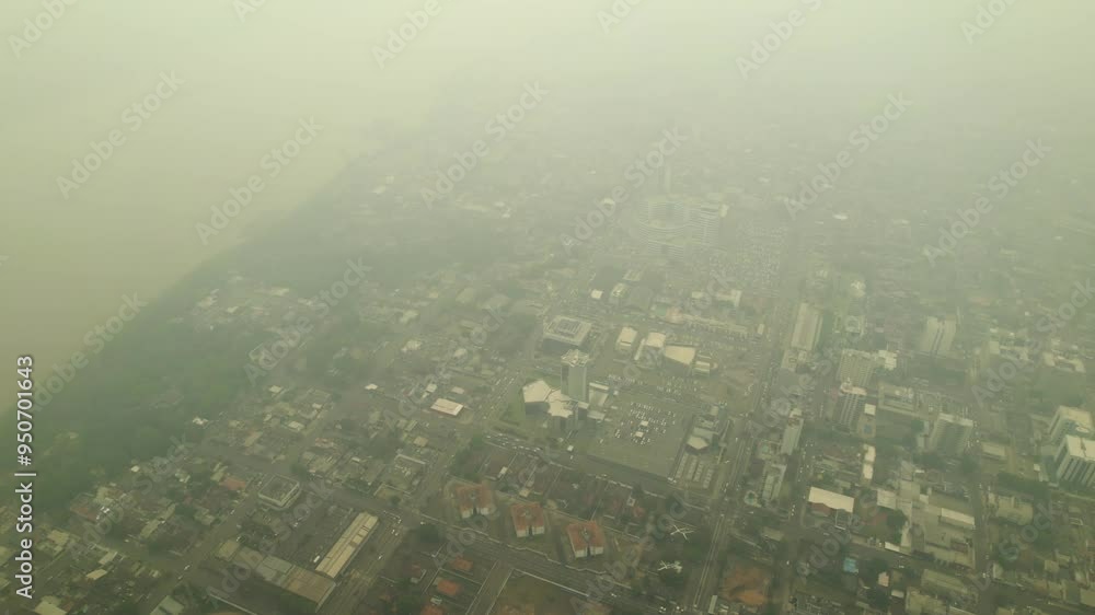 Smoke Blanket: Aerial View of Amazon Wildfire Impact on Nearby City Smoke Blanket: Aerial View of Amazon Wildfire Impact on Nearby City