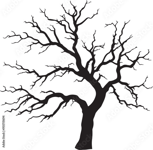 Dead Tree Silhouette, vector black color silhouette, isolated white background,