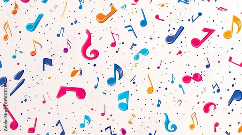 Colorful Musical Notes Pattern on Sheet Music