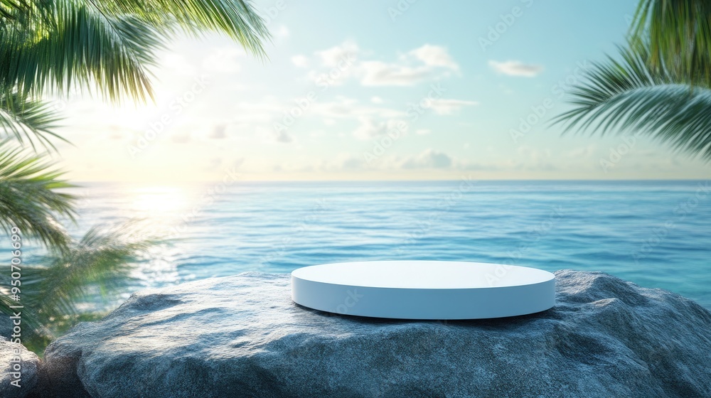 Obraz premium Natural Beauty of Coastal Platform with Calm Ocean Backdrop