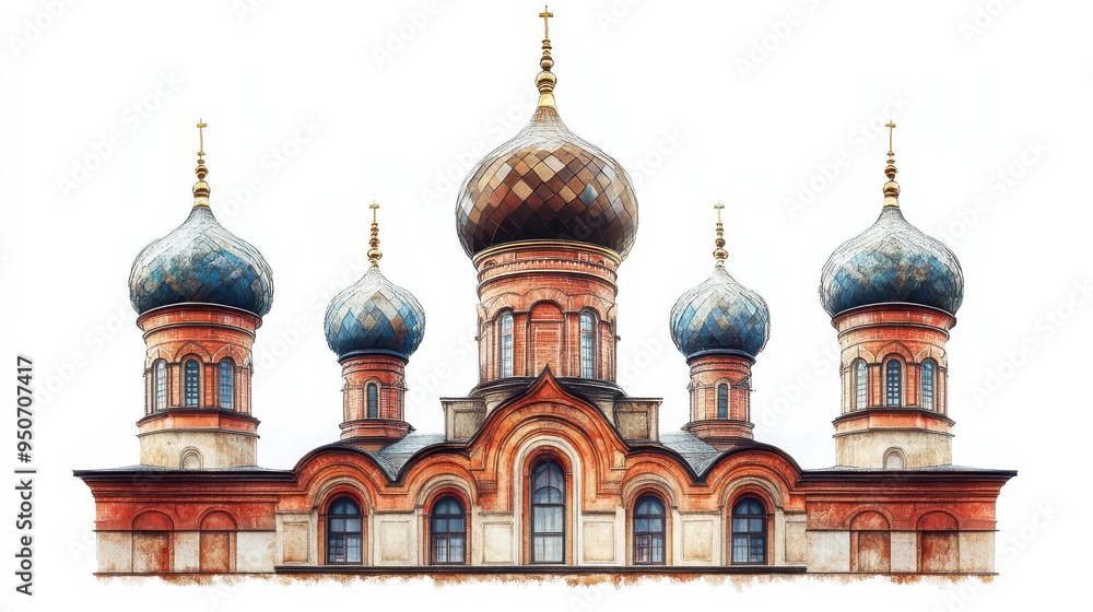 Traditional Russian architecture, cultural element, digital painting, earthy tones, isolated on white background Traditional Russian architecture, cultural element, digital painting, earthy tones, isolated on white background