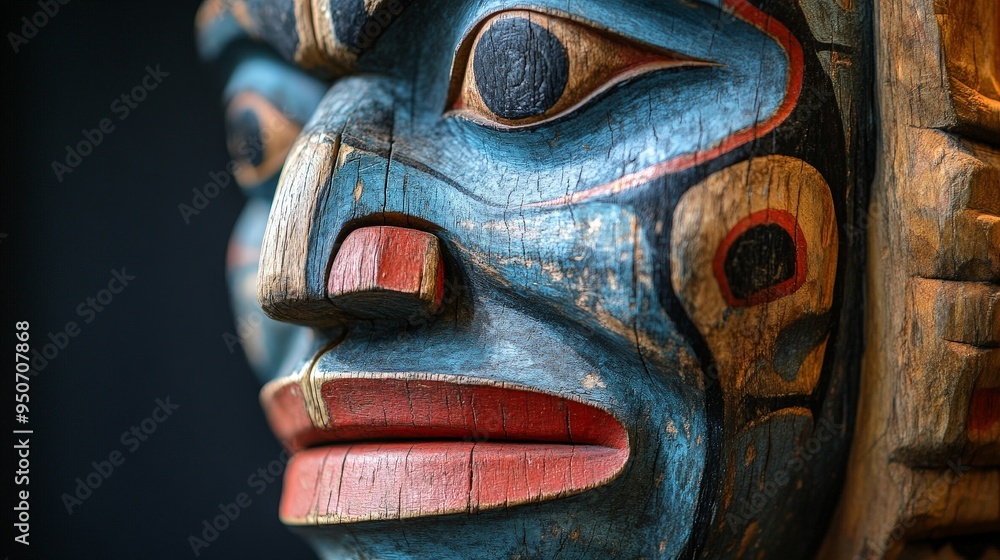 Close-Up of Traditional Inuit Face Mask with Bold Patterns Close-Up of Traditional Inuit Face Mask with Bold Patterns