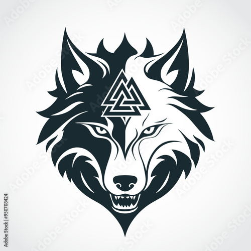 fenrir viking mythology wolf head with valknut symbol