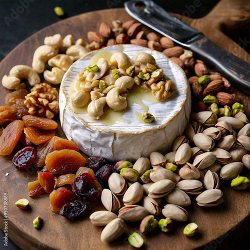 Queso brie con miel, nueces y frutos secos  photo