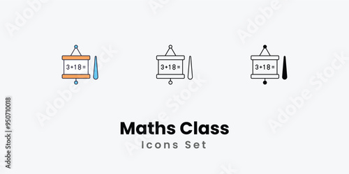 Maths Class Icons thin line and glyph vector icon stock illustration
