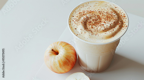stock photo of a sparkling apple smoothie at a clean and minimalistic coffee store, 