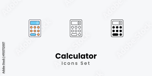 Calculator Icons thin line and glyph vector icon stock illustration