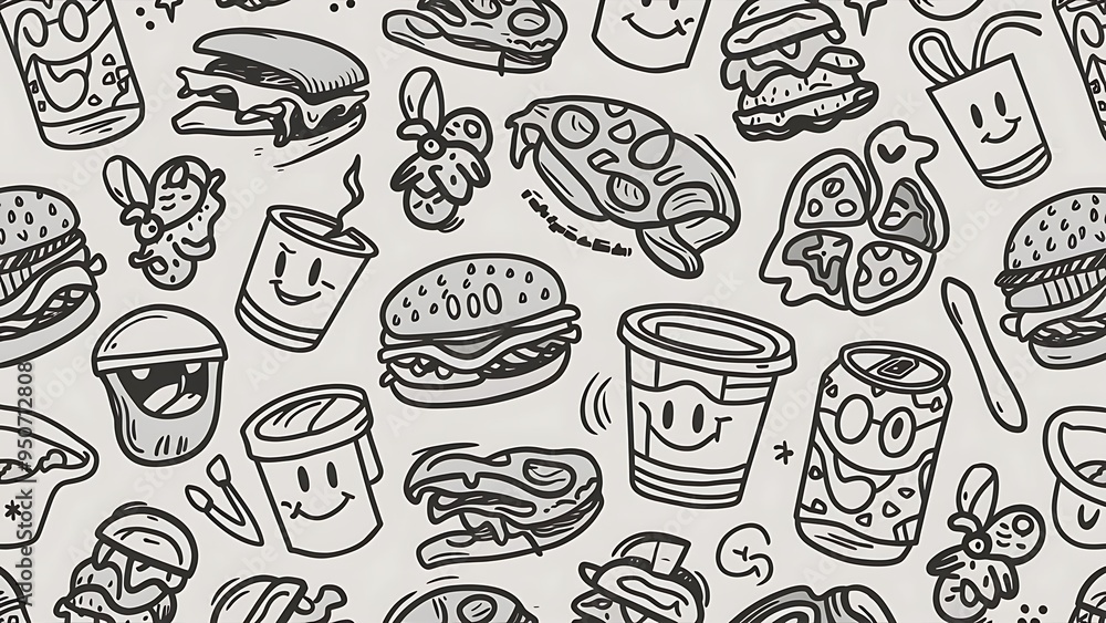 Set of food and drinks doodle on white background. Set of food and drinks doodle on white background.