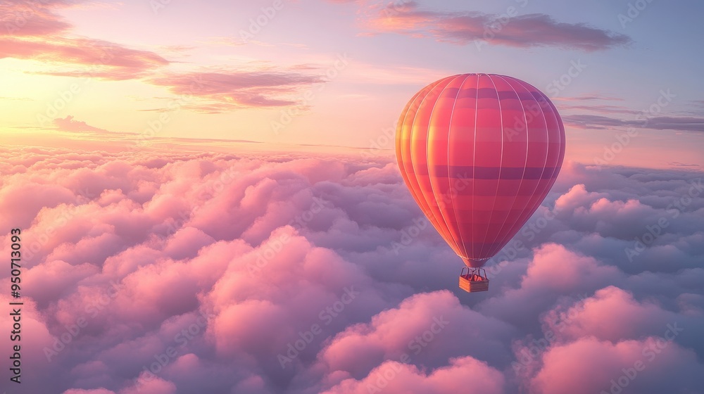Fototapeta premium Soaring Above the Clouds: A Hot Air Balloon Adventure at Sunset