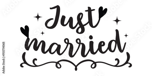 Just Married Text Alphabet Font Typography Calligraphy. Modern handmade calligraphy. Hand drawn lettering element for your design in eps 10.