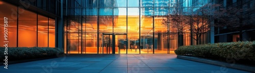 Glass Facade of a Modern Building with Warm Interior Lighting