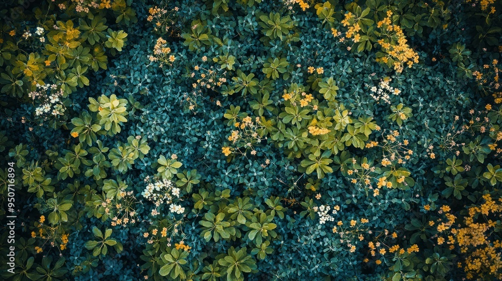 Lush Green Foliage with Yellow and White Flowers Lush Green Foliage with Yellow and White Flowers