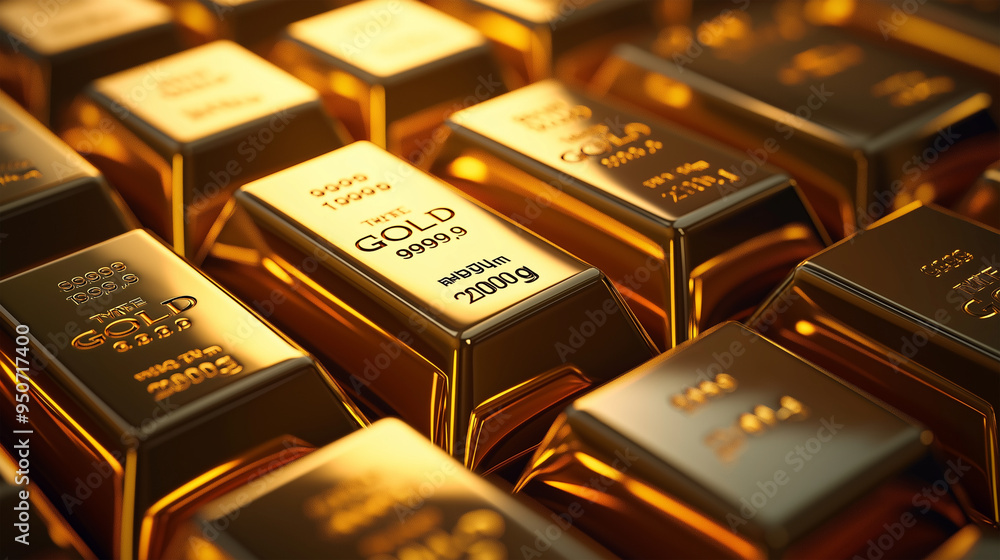 Rows of Stacked 20kg Gold Bars with Reflective Surface Highlighting Luxury Rows of Stacked 20kg Gold Bars with Reflective Surface Highlighting Luxury