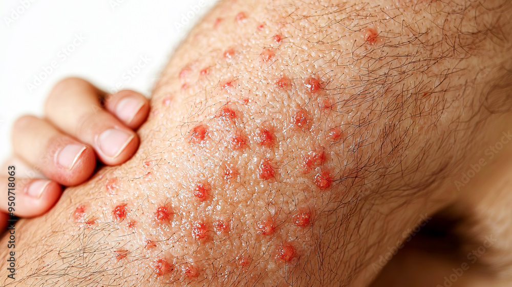 Fototapeta premium Male arm with red pustules. Monkeypox.