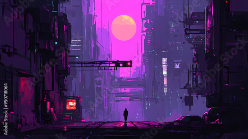 Cyberpunk city, futuristic scene illustration. Futuristic. Illustration photo