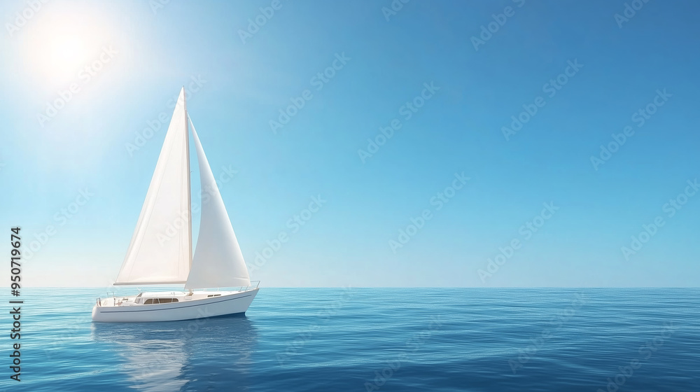 Obraz premium Sailboat gliding over calm waters under bright blue sky
