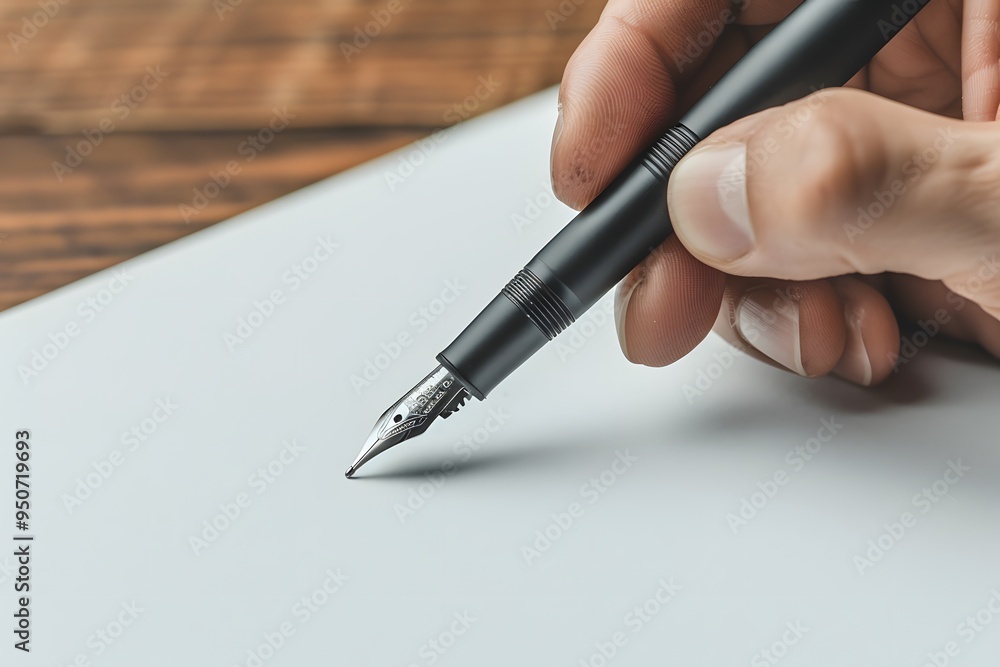 Elegant Writing with a Fountain Pen on Blank Paper Elegant Writing with a Fountain Pen on Blank Paper