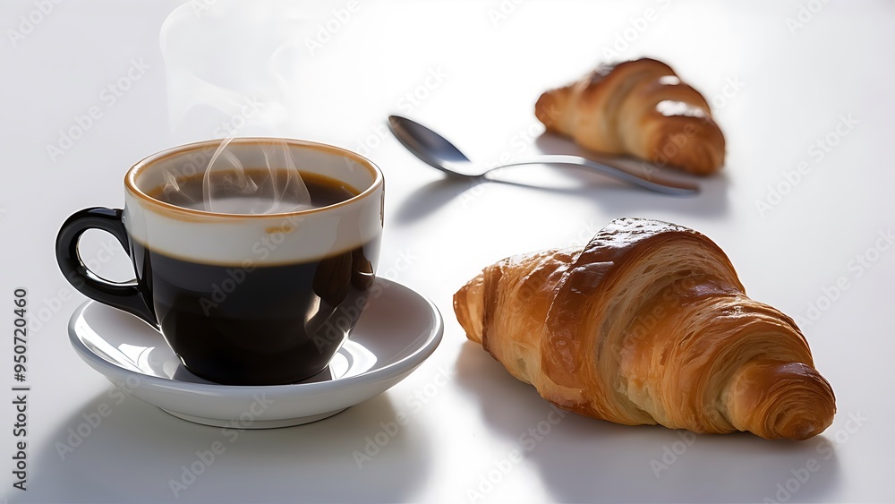 Coffee and croissant isolated on a white background Coffee and croissant isolated on a white background