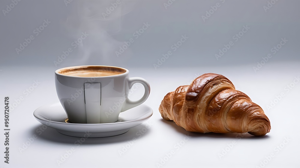 Coffee and croissant isolated on a white background Coffee and croissant isolated on a white background