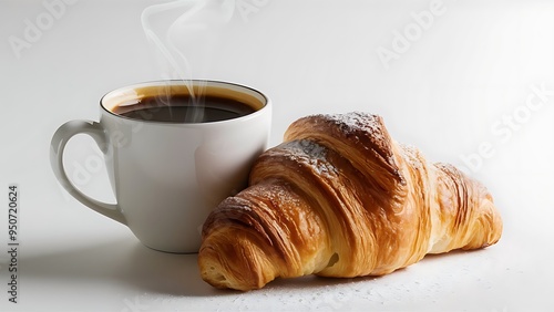 Coffee and croissant isolated on a white background