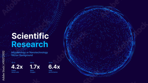 Biology Cell Scientific Medical Research Background. Science Blue Cells Backdrop with Depth of Field Blur Particles Effect. Futuristic Plant Microbiology. Blue Virus Cells Vector Illustration.