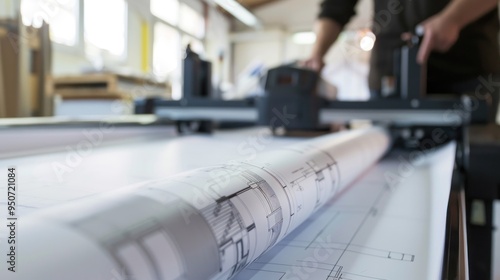 Large Format Printer Creating Detailed Architectural Plans in a Professional Environment