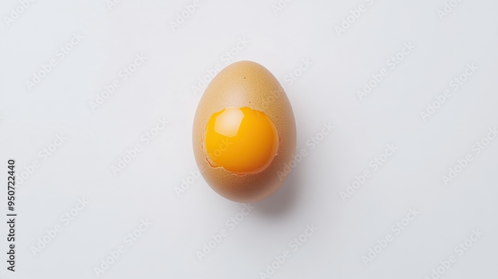 Cracked Brown Egg with Visible Yolk on White Background Cracked Brown Egg with Visible Yolk on White Background