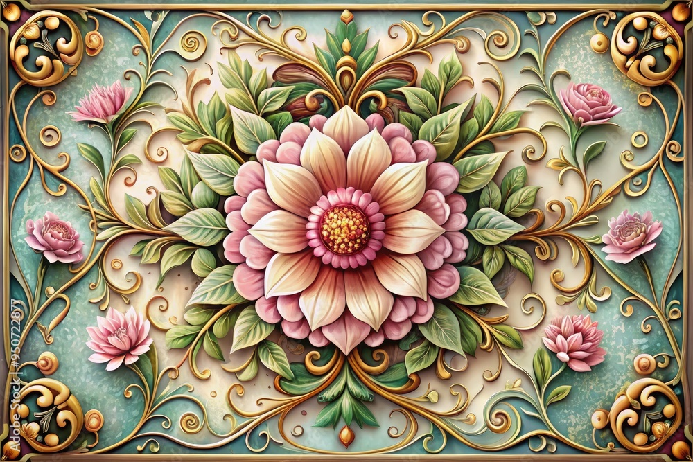 Whimsical floral illustration featuring a delicate bloom surrounded by intricate borders, swirling patterns, and ornate details, evoking a sense of elegance and refined beauty. Whimsical floral illustration featuring a delicate bloom surrounded by intricate borders, swirling patterns, and ornate details, evoking a sense of elegance and refined beauty.