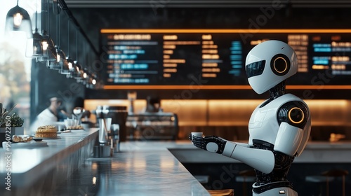 Wallpaper Mural Sleek Robot Serving Drinks in a Futuristic Minimalist Cafe Torontodigital.ca