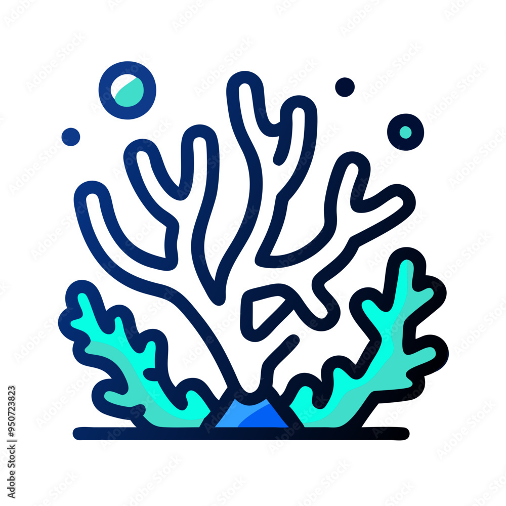 Obraz premium Blue coral reef ecosystem with diverse marine plants in minimalist style