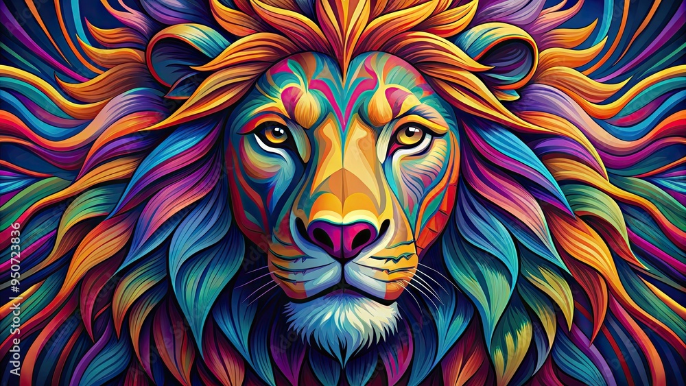 Whimsical vector illustration of a lion's head in bold lines and vibrant colors, with intricate details and textures, perfect for creative and playful designs. Whimsical vector illustration of a lion's head in bold lines and vibrant colors, with intricate details and textures, perfect for creative and playful designs.