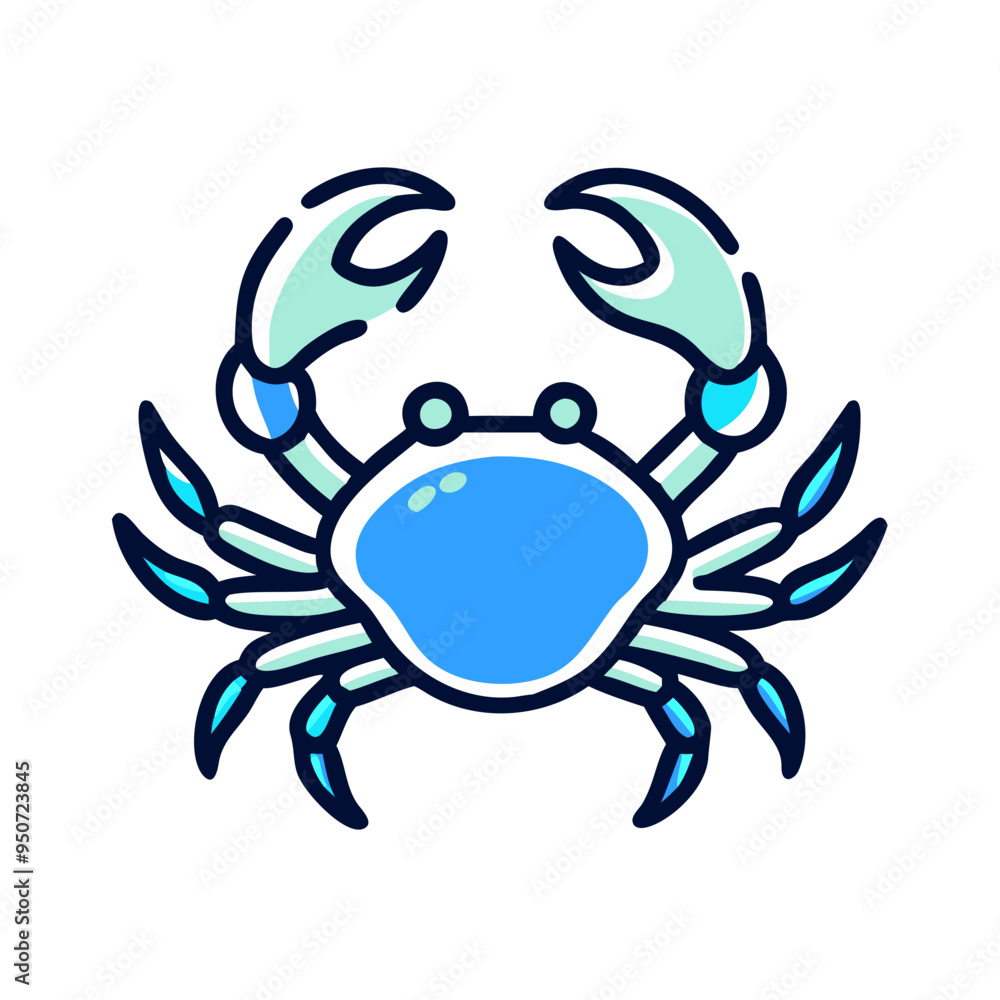 Cute blue crab with cheerful expression in minimalist cartoon style Cute blue crab with cheerful expression in minimalist cartoon style