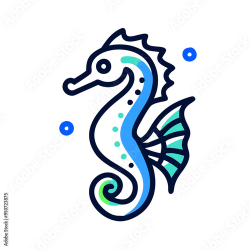 Graceful seahorse icon in minimalist blue and white design