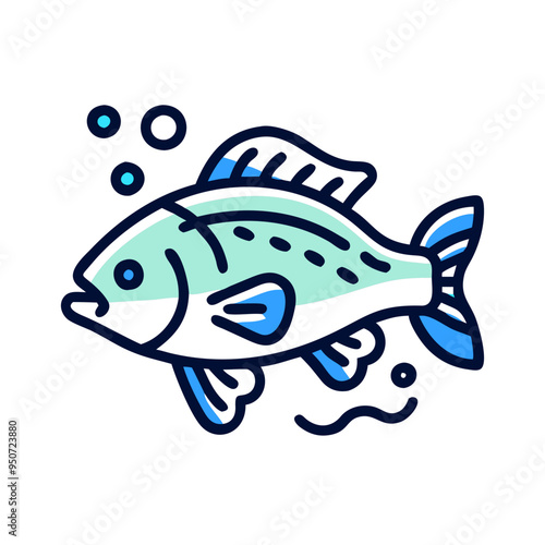 Cute Cartoon Fish Smiling Playfully with Bubbles on White Background Barramundi