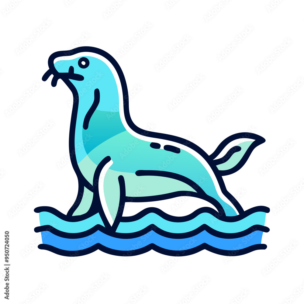 Playful sea lion cartoon icon in turquoise and navy Playful sea lion cartoon icon in turquoise and navy