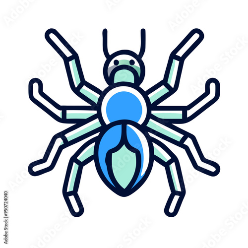 Quirky huntsman spider cartoon icon in blue and navy