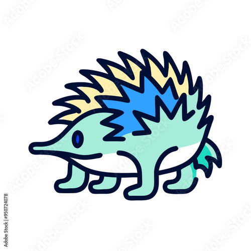Spiky echidna icon in minimalist blue and yellow design