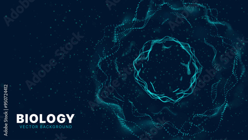 Scientific Medical Research Background. Abstract Science Blue Cells Backdrop with Depth of Field Blur Particles Effect. Futuristic Plant Microbiology. Blue Virus Cells Vector Illustration.