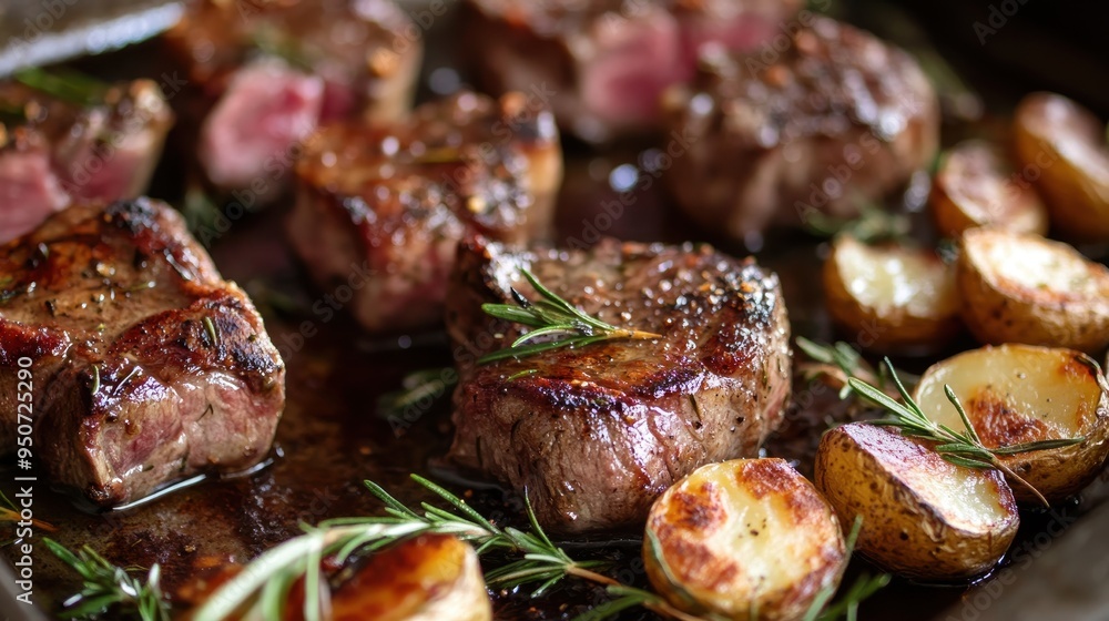 Savory Seared Lamb Chops with Roasted Potatoes and Rosemary Savory Seared Lamb Chops with Roasted Potatoes and Rosemary