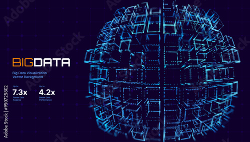 Big Data 3D Cubes Quantum Computer Server Concept Background. 3D Blockchain Cube Blocks Concept. Data Core Abstract Cubes. Artificial Intelligence HUD Design Element.