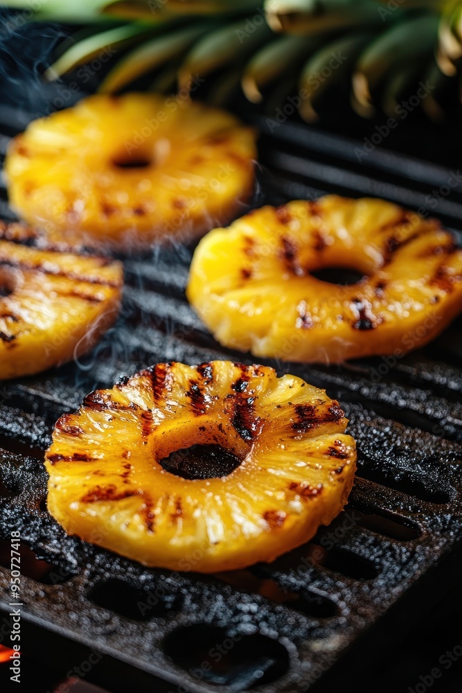 Grilled Pineapple Slices on a Barbecue Grill Grilled Pineapple Slices on a Barbecue Grill