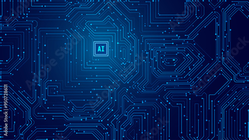 Blue Digital Circuit Trace Lines Technology Background. Abstract Digital Tech Bg. Electronics and Computer Technology Concept. Chip And Circuit Board. Vector Illustration. Chip Connectors.