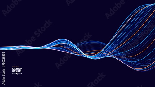 Smooth Flowing Dynamic Sound Wave Blue Technology Background. Abstract Digital EQ Equalizer. Artificial Intelligence AI Assistant Voice Recognition Sound Wave Vector Illustration.