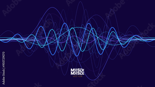 Smooth Flowing Dynamic Sound Wave Blue Technology Background. Abstract Digital EQ Equalizer. Artificial Intelligence AI Assistant Voice Recognition Sound Wave Vector Illustration.