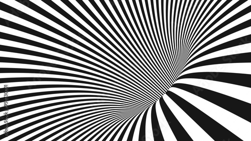 Abstract Black and White Optical Illusion Surrealism Tunnel Portal Pattern. Contrasty Optical Art Gravity Vortex. Smooth Checkered Tunnel and Chessboard in Perspective. Vector Illustration.