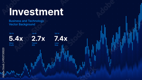 Business Invest Finance Graph Chart of Stock Market Trading Blue Background. Digital Financial Investment Backdrop. Graph Stock Market Lines. Vector Illustration.