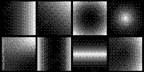 Abstract Y2K Pixel Gradation Dithering Halftone Fade Gradation Effect Graphic Design Elements Set. Bitmap Raster Dithering Transition Effect. Bold Brutalist Design. Vector Illustration.