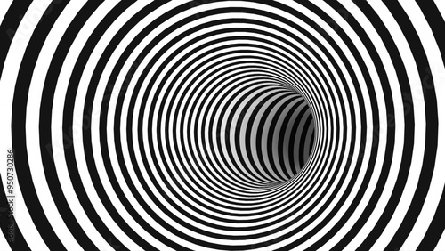 Abstract Black and White Optical Illusion Surrealism Tunnel Portal Pattern. Contrasty Optical Art Gravity Vortex. Smooth Checkered Tunnel and Chessboard in Perspective. Vector Illustration.