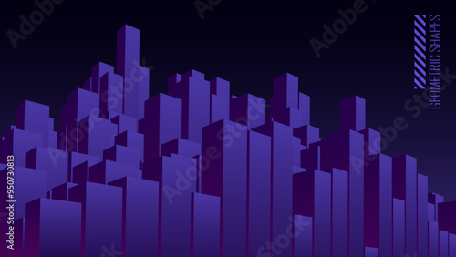 Abstract Minimalistic Style Night City Landscape. Vector Design Illustration for Web Design or Print. Smart Digital City 3D Landscape Concept.