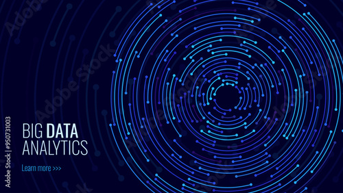 Concentric Circles Digital Tech Circuit Pattern. Technology Background of Circular Lines and Dot Connections. Abstract Circle Big Data Transmission Internet Network. Vector Illustration.